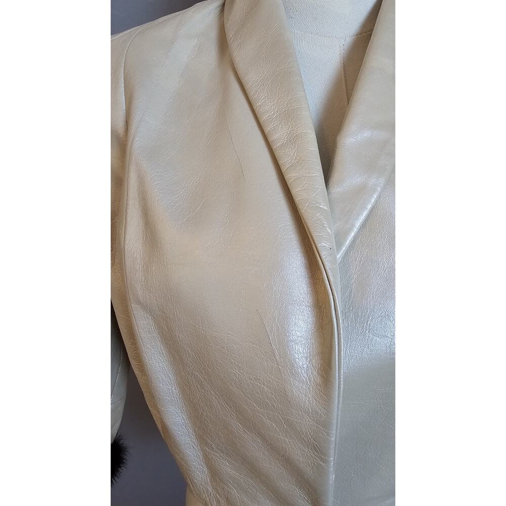 Vintage d’Vara Los Angeles Cropped Cream Leather Jacket Mink Fur Trim 1950s–60s - Picture 3 of 8